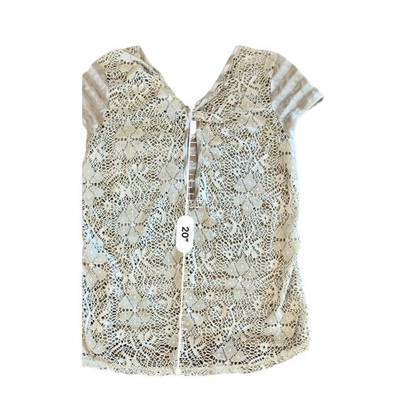 Moa‎ Moa Cream Tan Stripe Feminine Lacy Twist Cap Sleeve Top sz Small - Picture 8 of 11